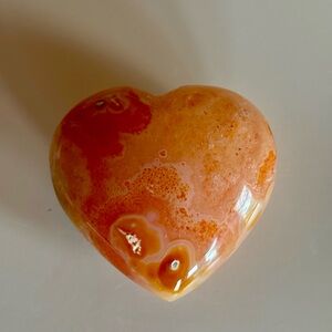 🧡 Carnelian Heart with Orb Patterns – Polished Agate Heart | Unique Banded Stone